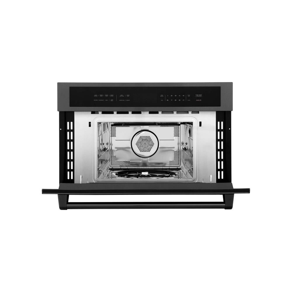 ZLINE 30-inch microwave in black stainless steel MWO-30-BS, door open