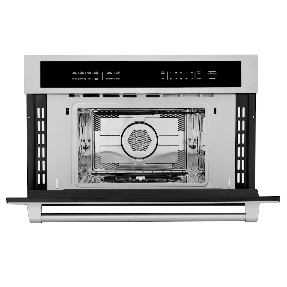 ZLINE 30-inch microwave in satin stainless steel MWO-30-SS, door open