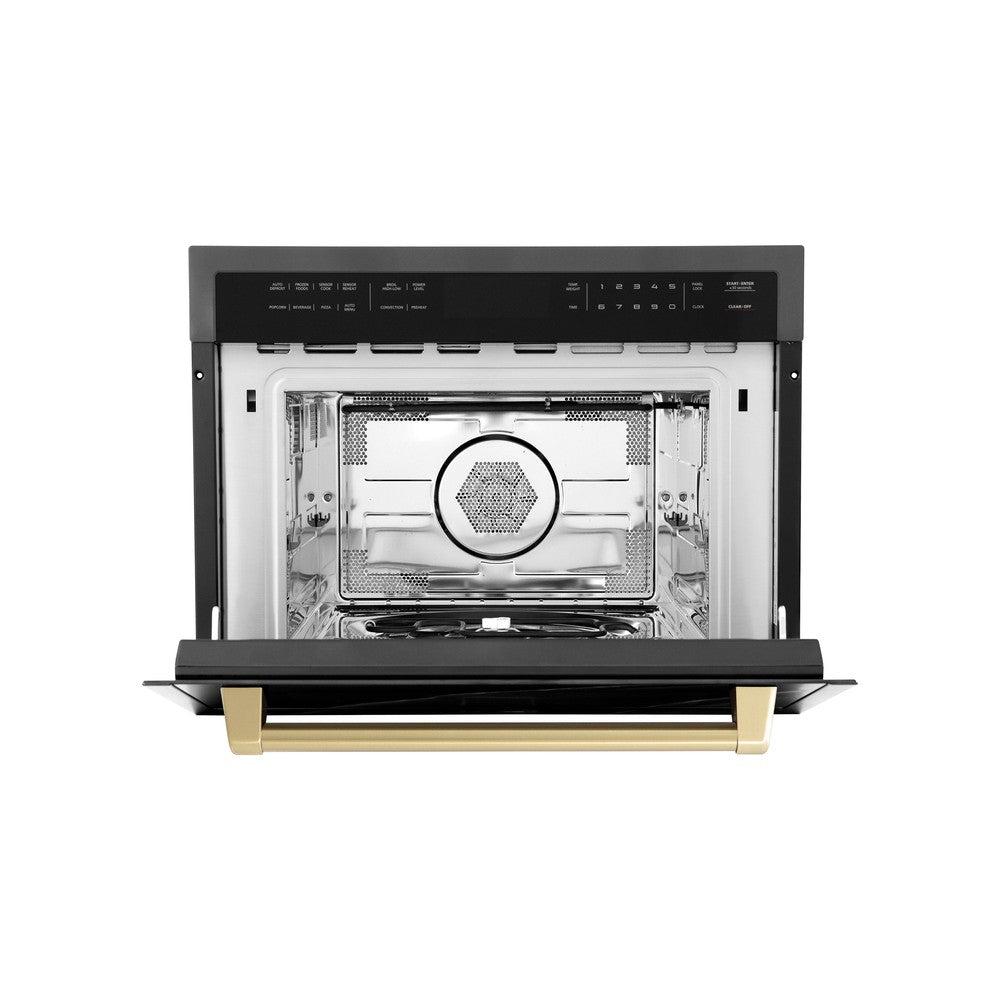 ZLINE Autograph Edition 24-inch microwave in black stainless steel and champagne bronze accents MWOZ-24-BS-CB, front view