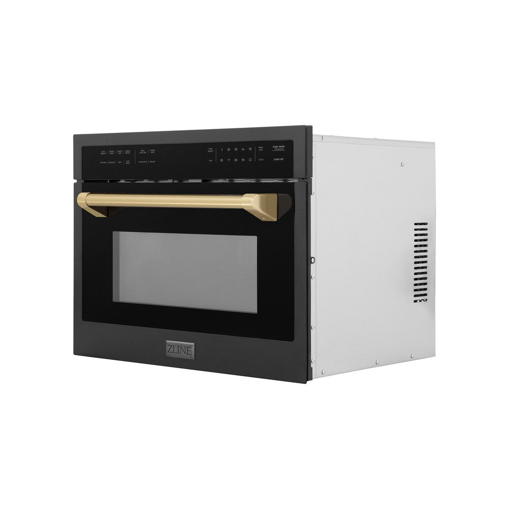 ZLINE Autograph Edition 24-inch microwave in black stainless steel and champagne bronze accents MWOZ-24-BS-CB, side view