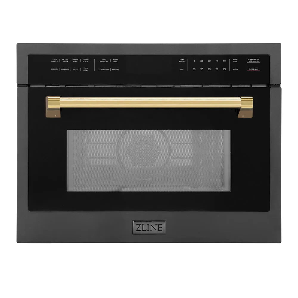 ZLINE Autograph Edition 24-inch microwave in black stainless steel and polished gold accents MWOZ-24-BS-G