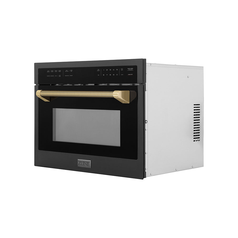 ZLINE Autograph Edition 24-inch microwave in black stainless steel and champagne bronze accents MWOZ-24-BS-KCB, side view