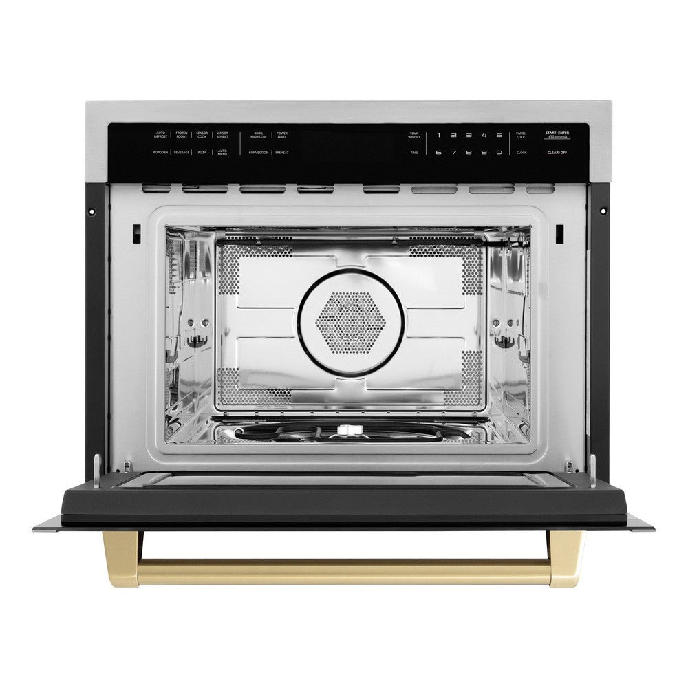 ZLINE Autograph Edition 24-inch microwave in stainless steel and champagne bronze accents MWOZ-24-CB, front view
