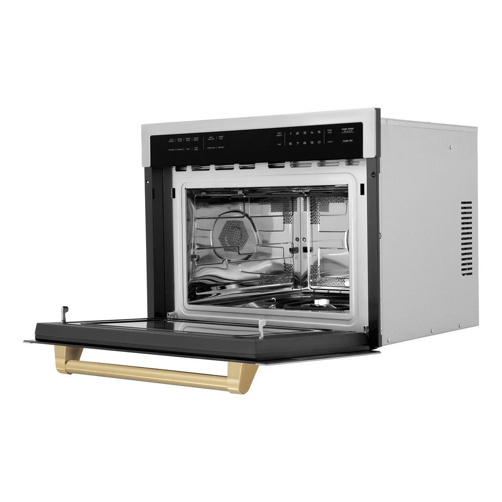 ZLINE Autograph Edition 24-inch microwave in stainless steel and champagne bronze accents MWOZ-24-CB, door open