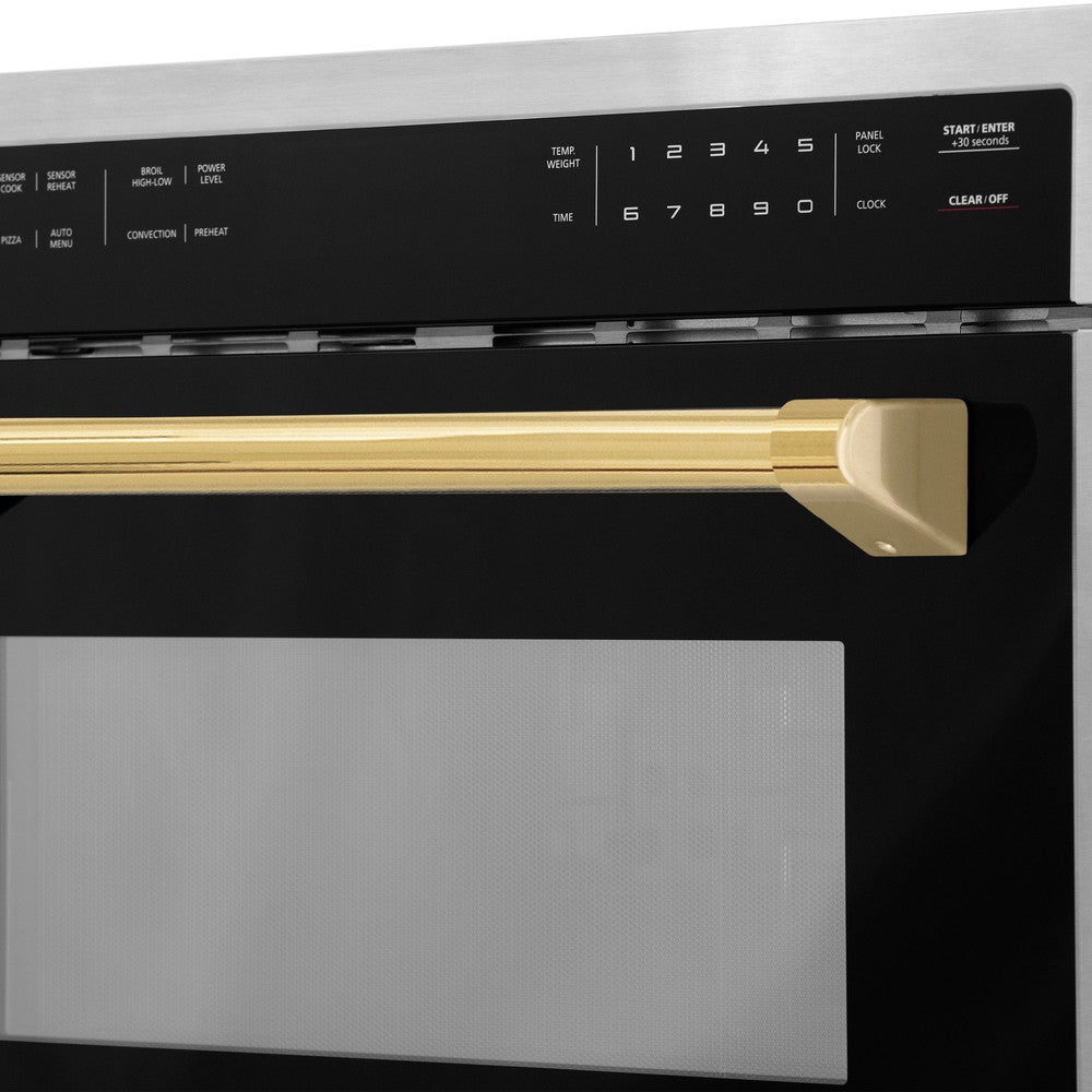 ZLINE Autograph Edition 24-inch microwave in stainless steel and polished gold accents MWOZ-24-G, detail