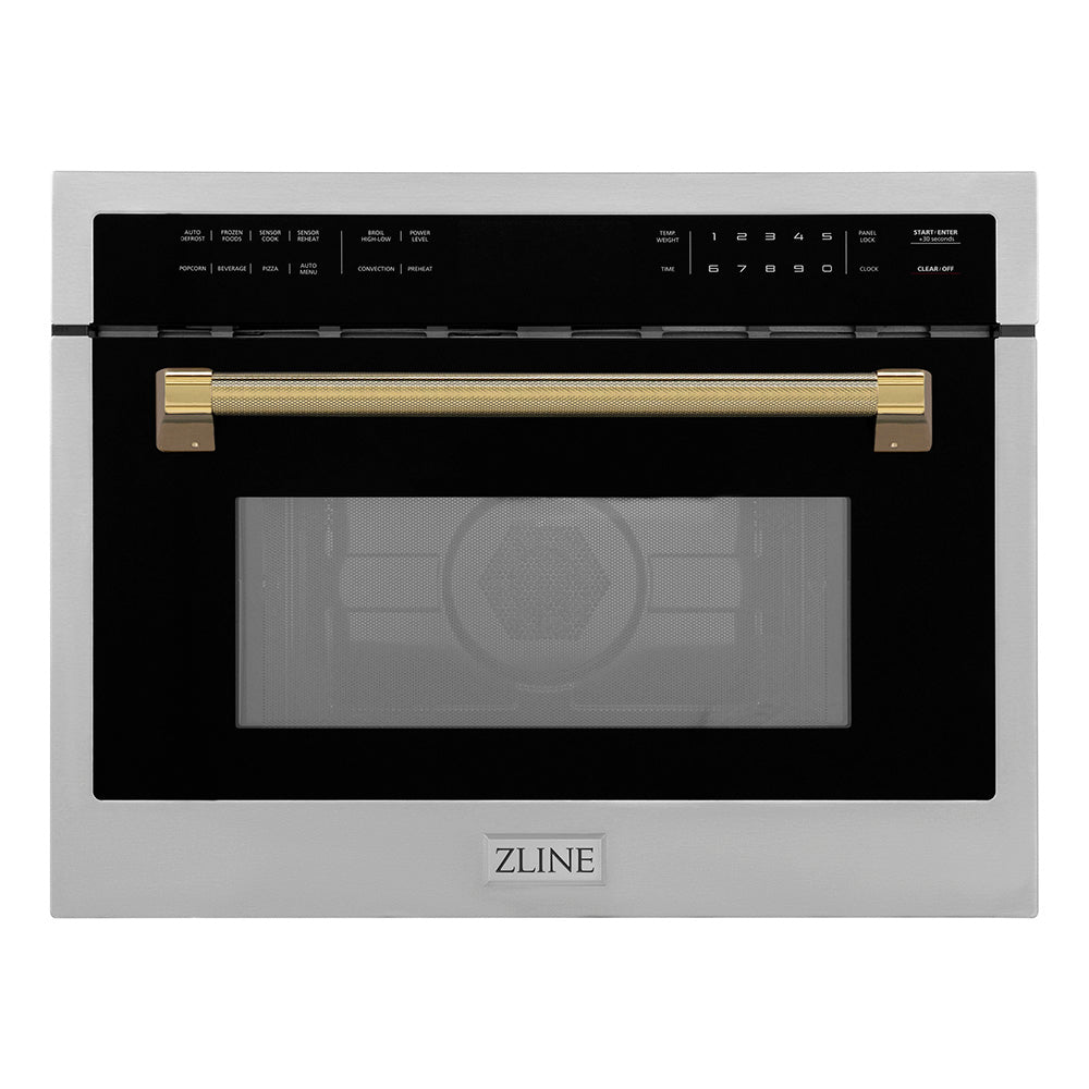ZLINE Autograph Edition 24-inch microwave in stainless steel and polished gold accents MWOZ-24-KG