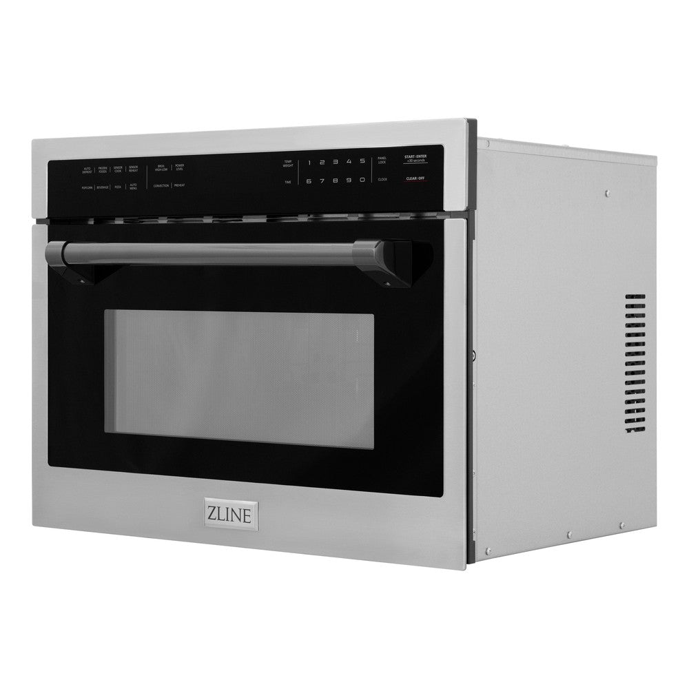 ZLINE Autograph Edition 24-inch microwave in stainless steel and matte black accents MWOZ-24-MB, side view