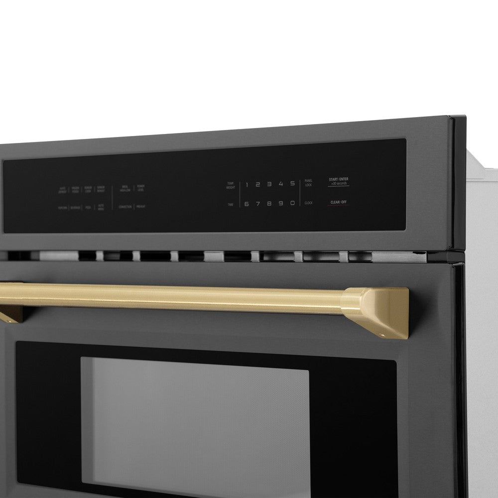 ZLINE Autograph Edition 30-inch microwave in black stainless steel and champagne bronze accents MWOZ-30-BS-CB, detail