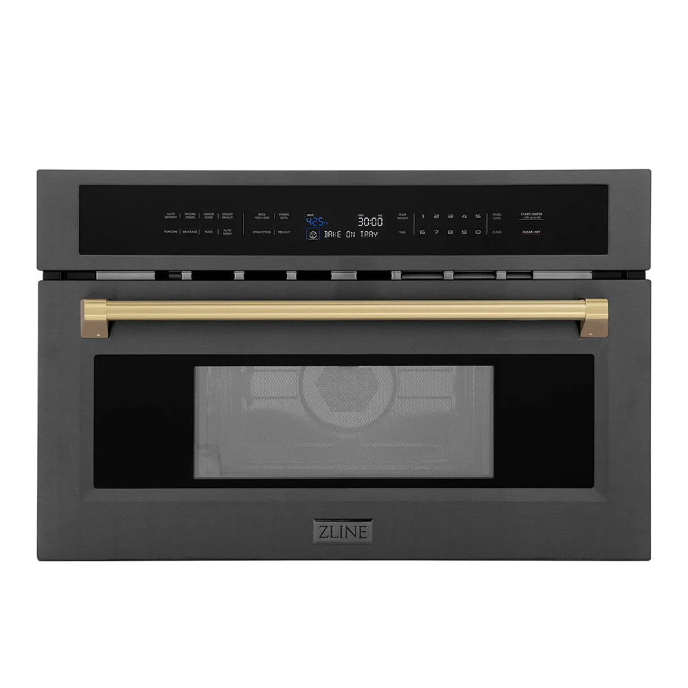 ZLINE Autograph Edition 30-inch microwave in black stainless steel and champagne bronze accents MWOZ-30-BS-CB