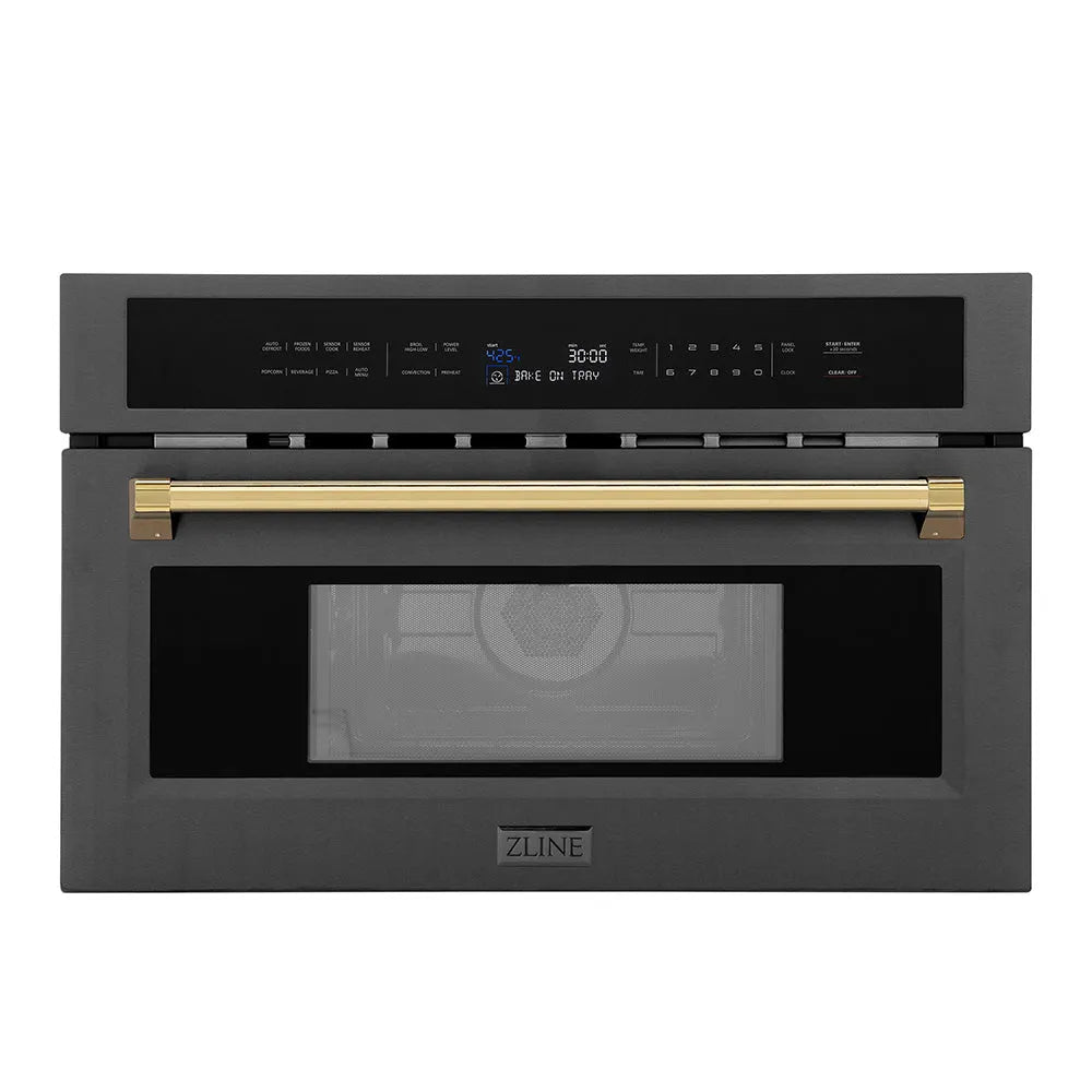 ZLINE Autograph Edition 30-inch microwave in black stainless steel and polished gold accents MWOZ-30-BS-G