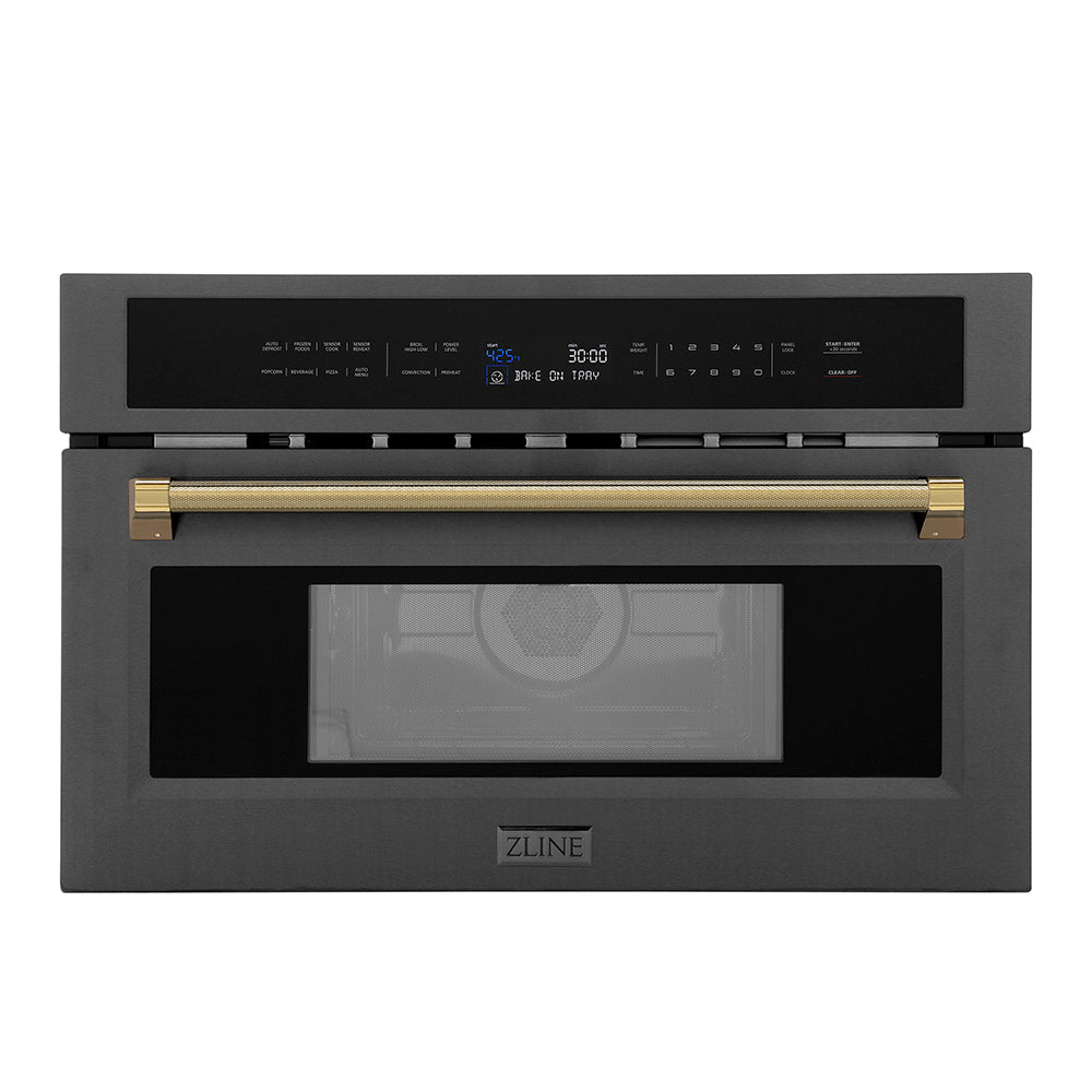 ZLINE Autograph Edition 30-inch microwave in black stainless steel and polished gold accents MWOZ-30-BS-KG