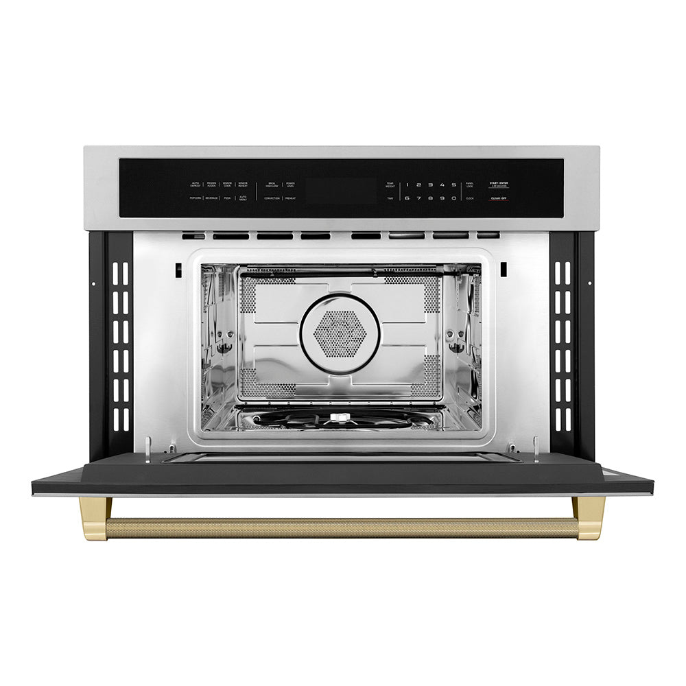 ZLINE Autograph Edition 30-inch microwave in stainless steel and champagne bronze accents MWOZ-30-KCB, front view