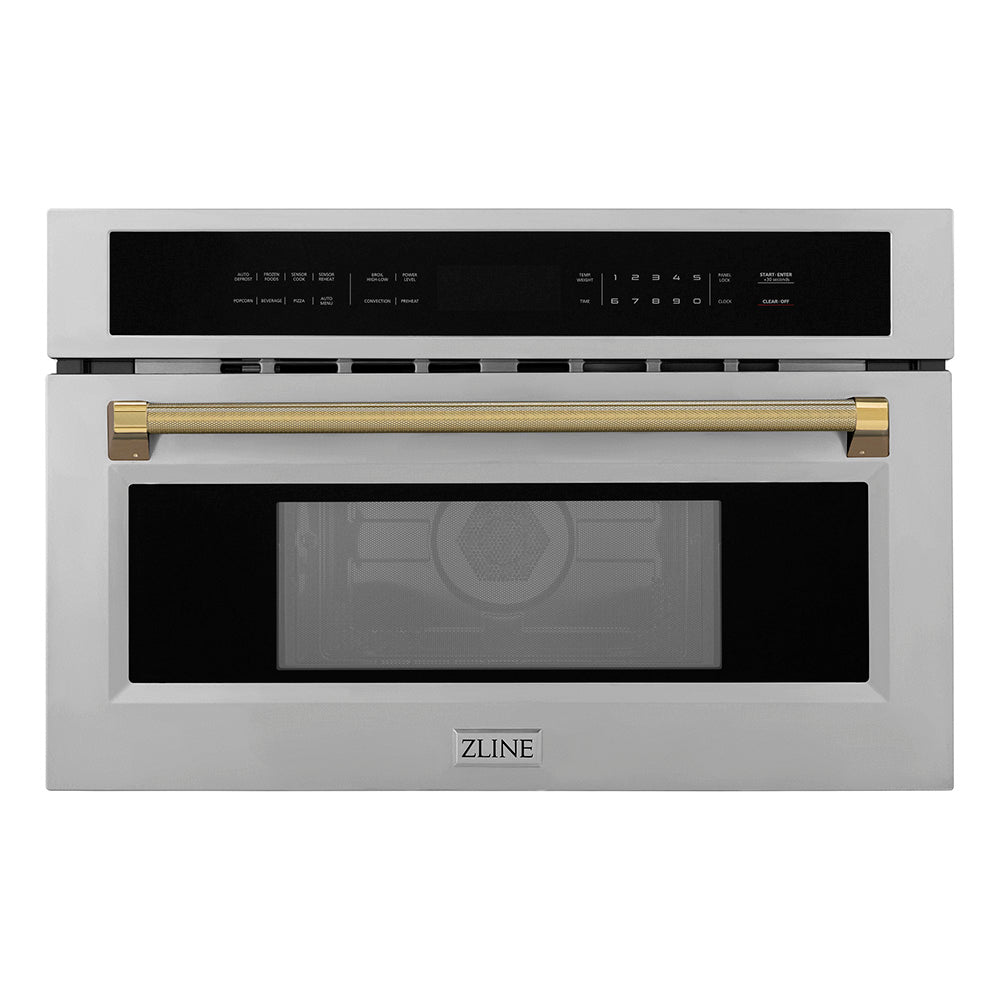 ZLINE Autograph Edition 30-inch microwave in stainless steel and polished gold accents MWOZ-30-KG