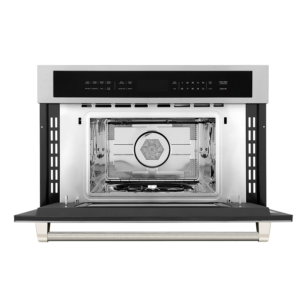 ZLINE Autograph Edition 30-inch microwave in stainless steel and polished nickel accents MWOZ-30-KPN, front view
