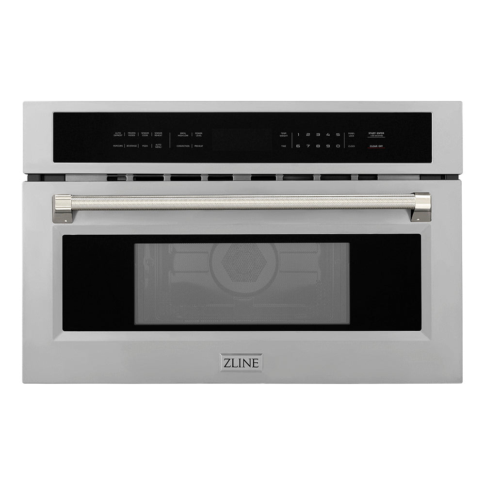 ZLINE Autograph Edition 30-inch microwave in stainless steel and polished nickel accents MWOZ-30-KPN