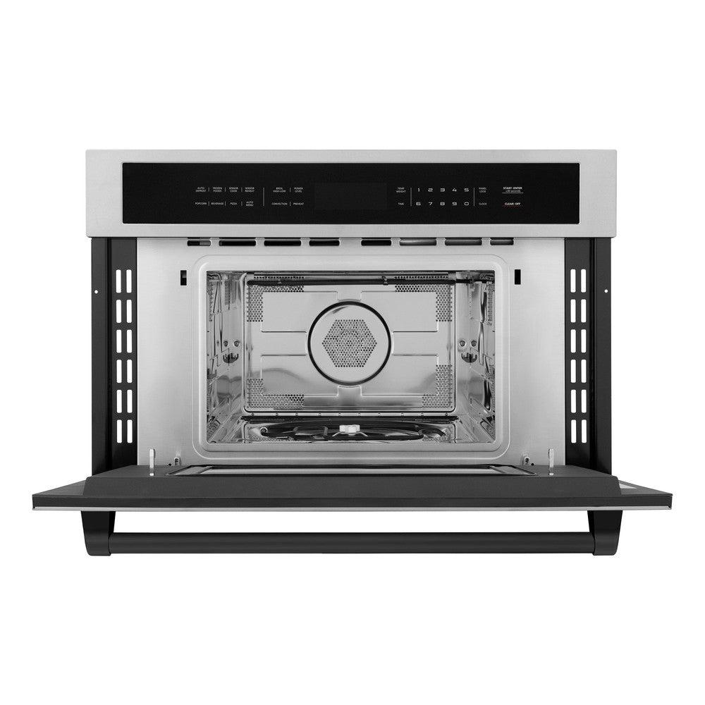 ZLINE Autograph Edition 30-inch microwave in stainless steel and matte black accents MWOZ-30-MB, front view
