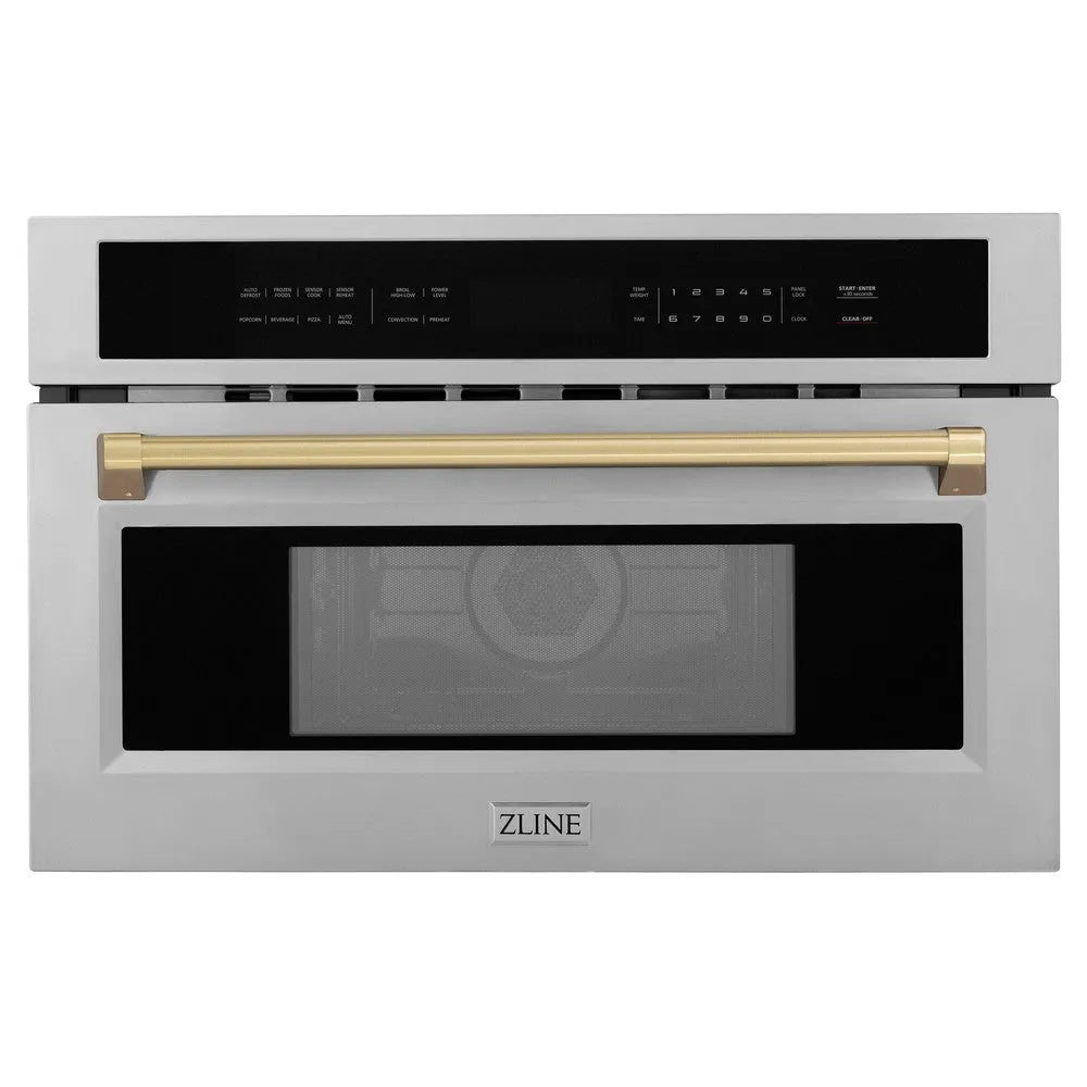 ZLINE Autograph Edition 30-inch microwave in satin stainless steel and champagne bronze accents MWOZ-30-SS-CB