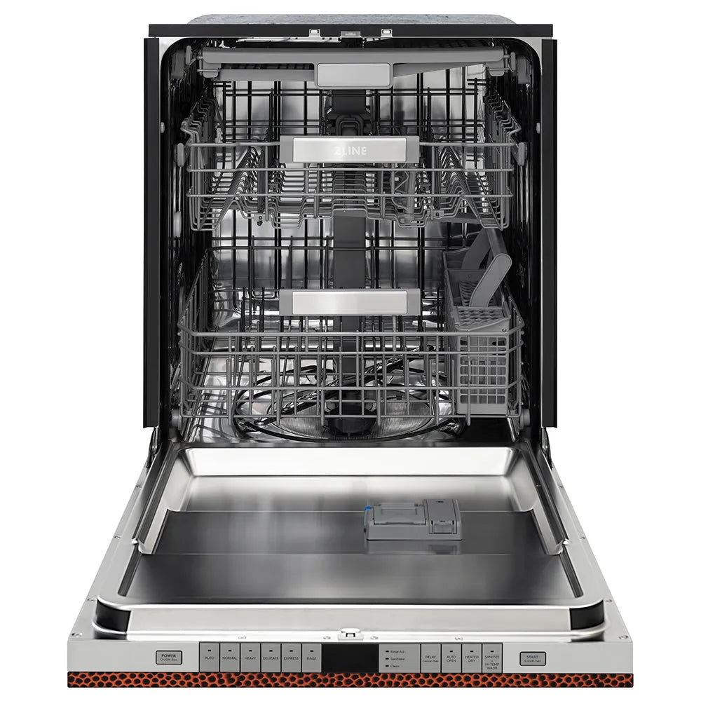 ZLINE Monument 24-inch dishwasher in hand-hammered copper DWMT-HH-24, front view
