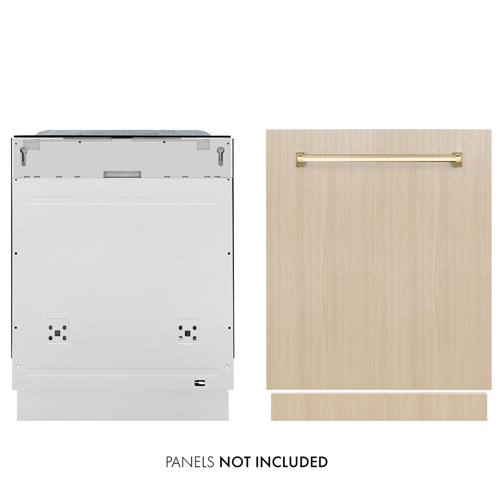 ZLINE Autograph Edition Monument 24-inch dishwasher, panel ready and polished gold accents DWMTZ-24-G