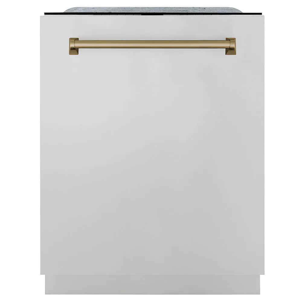 ZLINE Autograph Edition Monument 24-inch dishwasher in stainless steel and champagne bronze accents DWMTZ-304-24-CB