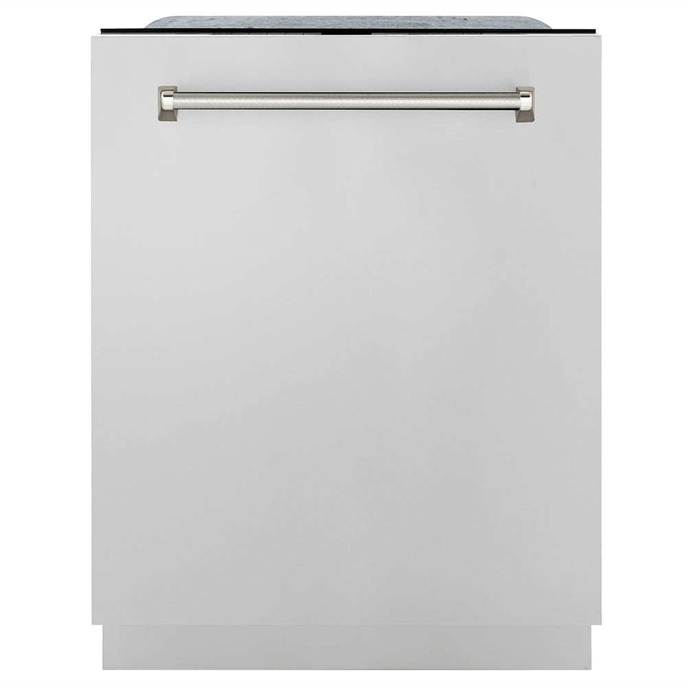 ZLINE Autograph Edition Monument 24-inch dishwasher in stainless steel and polished nickel accents DWMTZ-30424-KPN