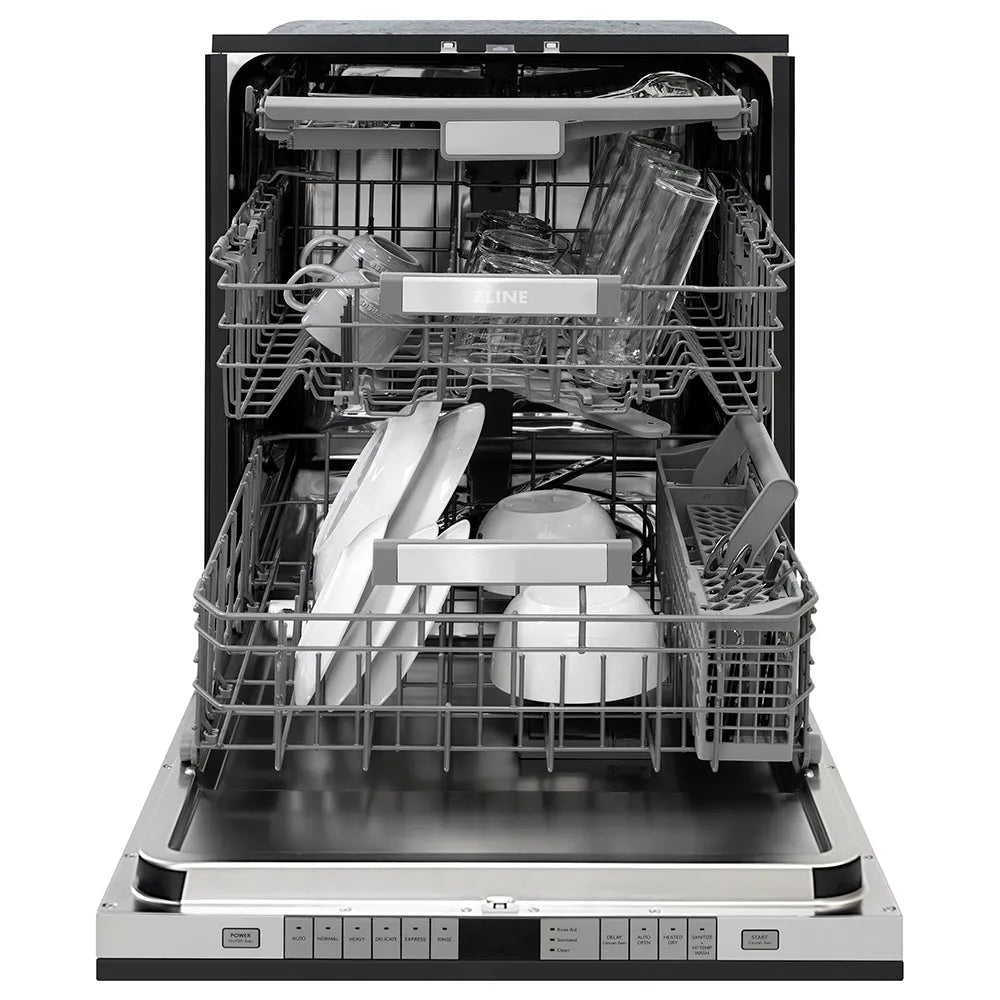 ZLINE Autograph Edition Monument 24-inch dishwasher in black matte and champagne bronze accents DWMTZ-BLM-24-CB, front view