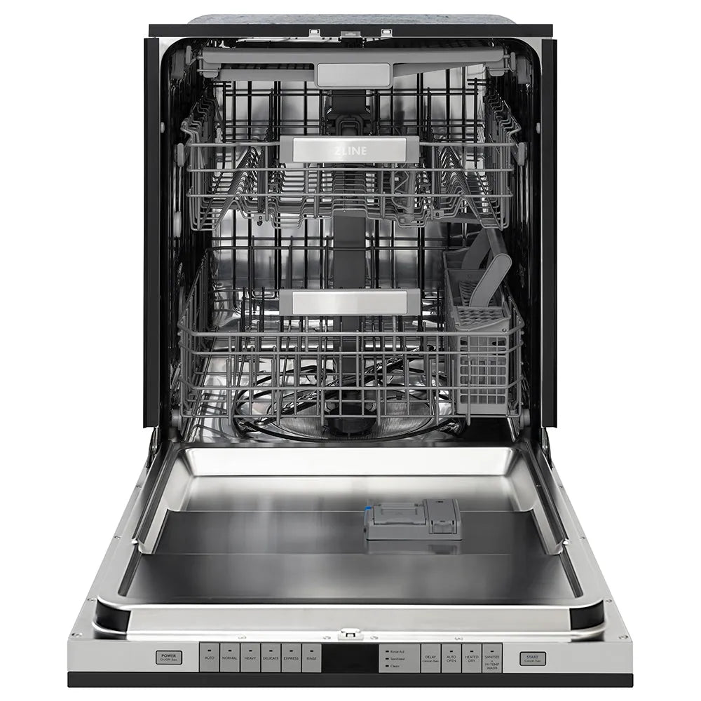 ZLINE Autograph Edition Monument 24-inch dishwasher in black matte and polished gold accents DWMTZ-BLM-24-G, front view