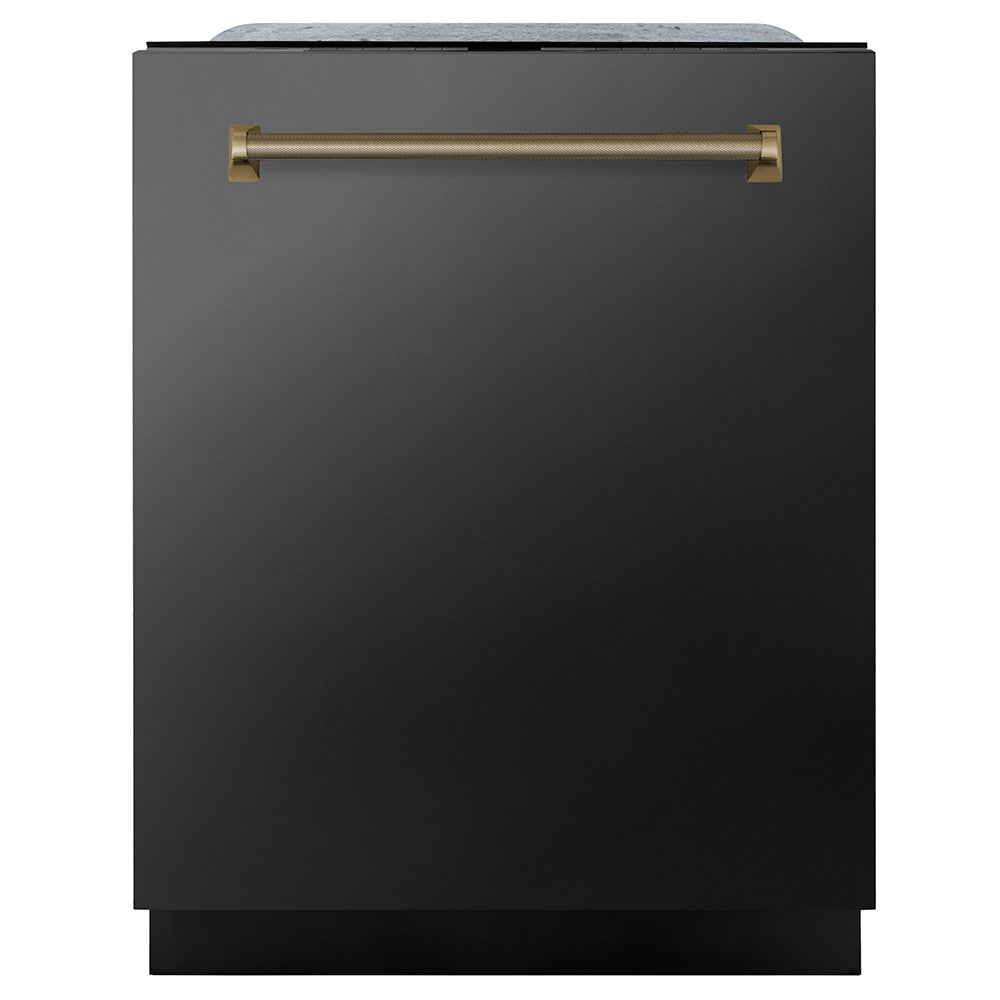 ZLINE Autograph Edition Monument 24-inch dishwasher in black stainless steel and champagne bronze accents DWMTZ-BS-24-KCB