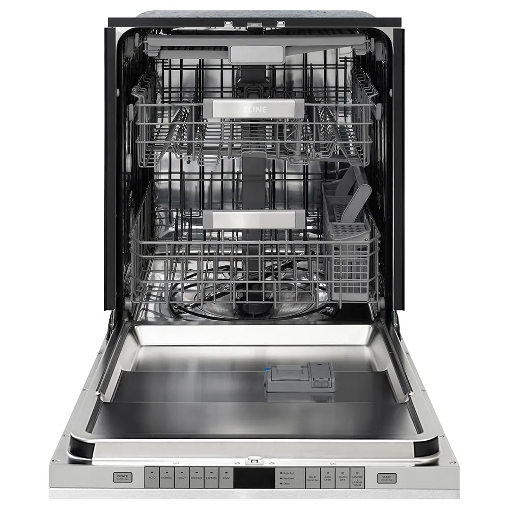 ZLINE Autograph Edition Monument 24-inch dishwasher in satin stainless steel and matte black accents DWMTZ-SN-24-MB, front view
