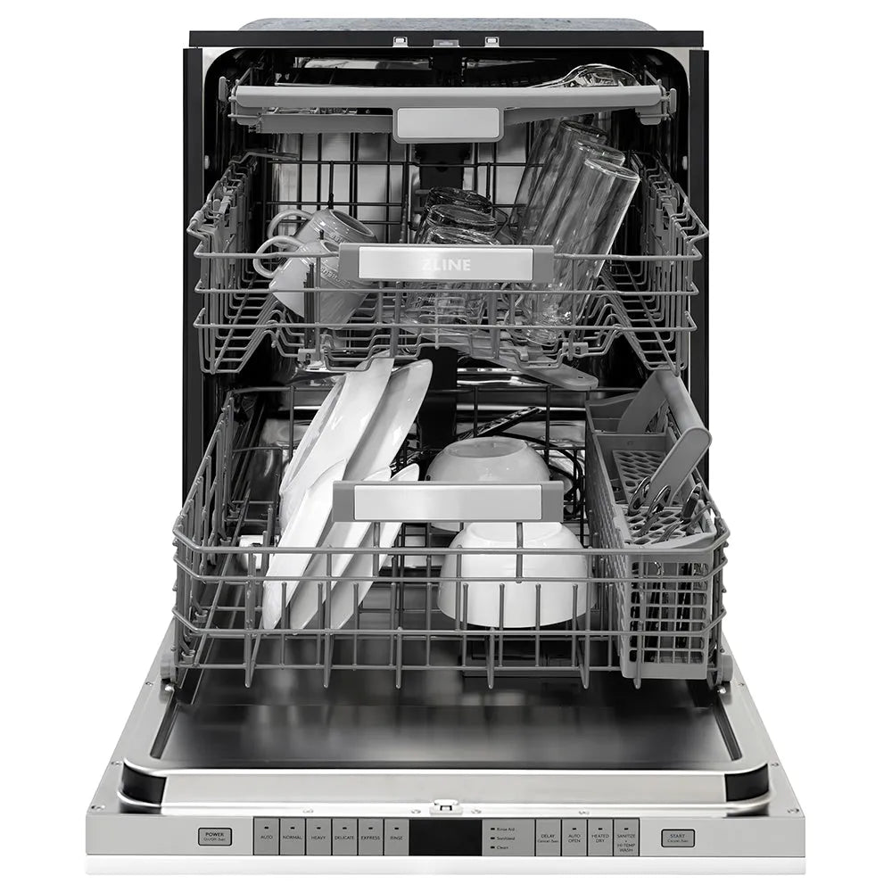 ZLINE Autograph Edition Monument 24-inch dishwasher in white matte and matte black accents DWMTZ-WM-24-MB, front view