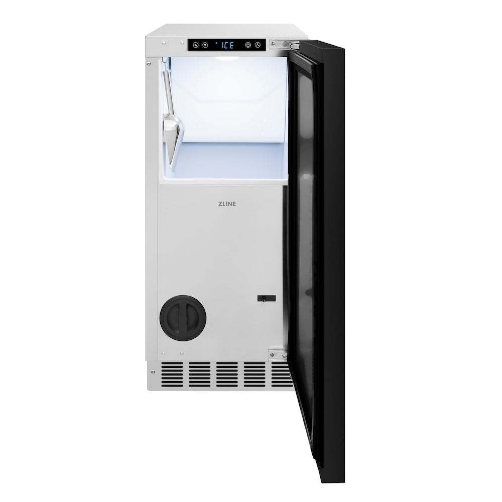 ZLINE Autograph Edition Touchstone 15-inch ice maker, panel ready and polished gold accents ICCDPZ-15-G, front view