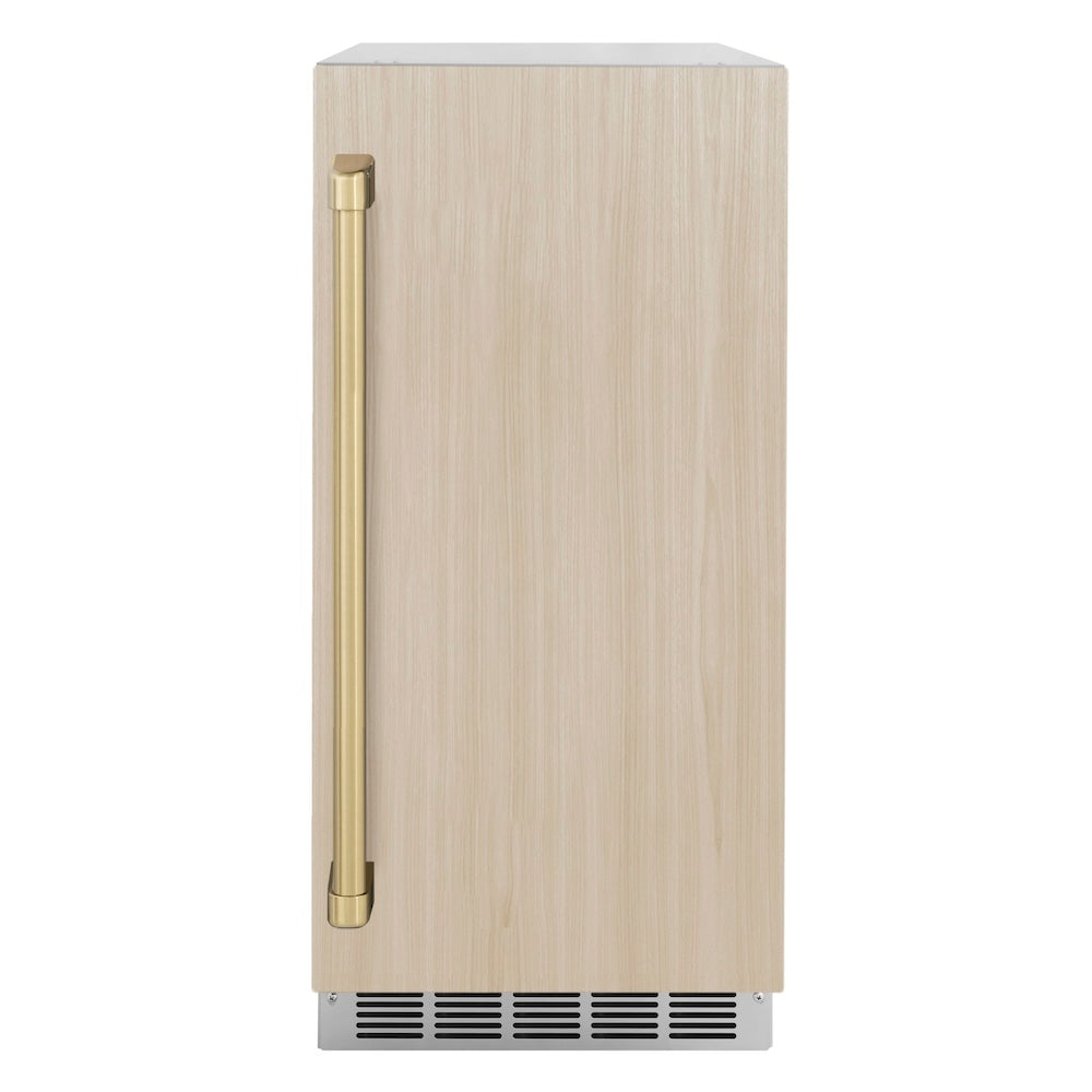 ZLINE Autograph Edition Touchstone 15-inch ice maker, panel ready and champagne bronze accents IGMDPZ-15-CB, front view