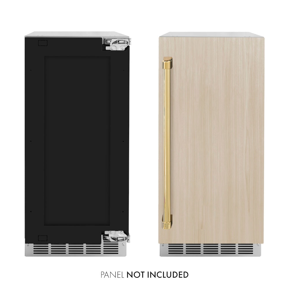 ZLINE Autograph Edition Touchstone 15-inch ice maker, panel ready and polished gold accents IGMDPZ-15-G