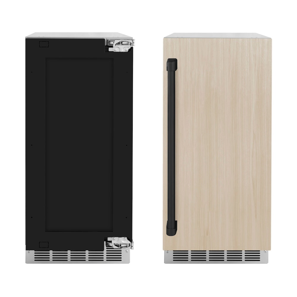 ZLINE Autograph Edition Touchstone 15-inch ice maker, panel ready and matte black accents IGMDPZ-15-MB, front view