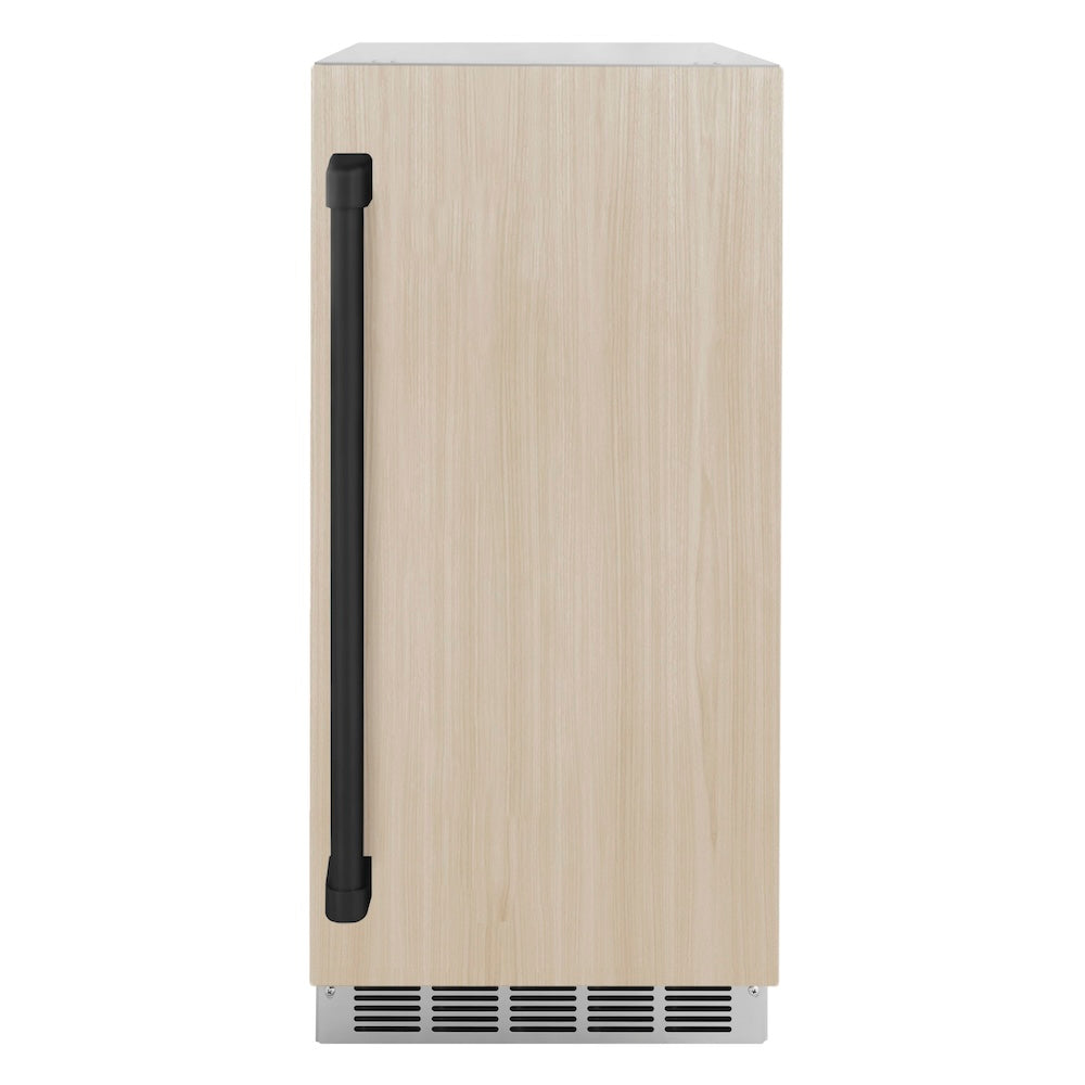 ZLINE Autograph Edition Touchstone 15-inch ice maker, panel ready and matte black accents IGMDPZ-15-MB, front view