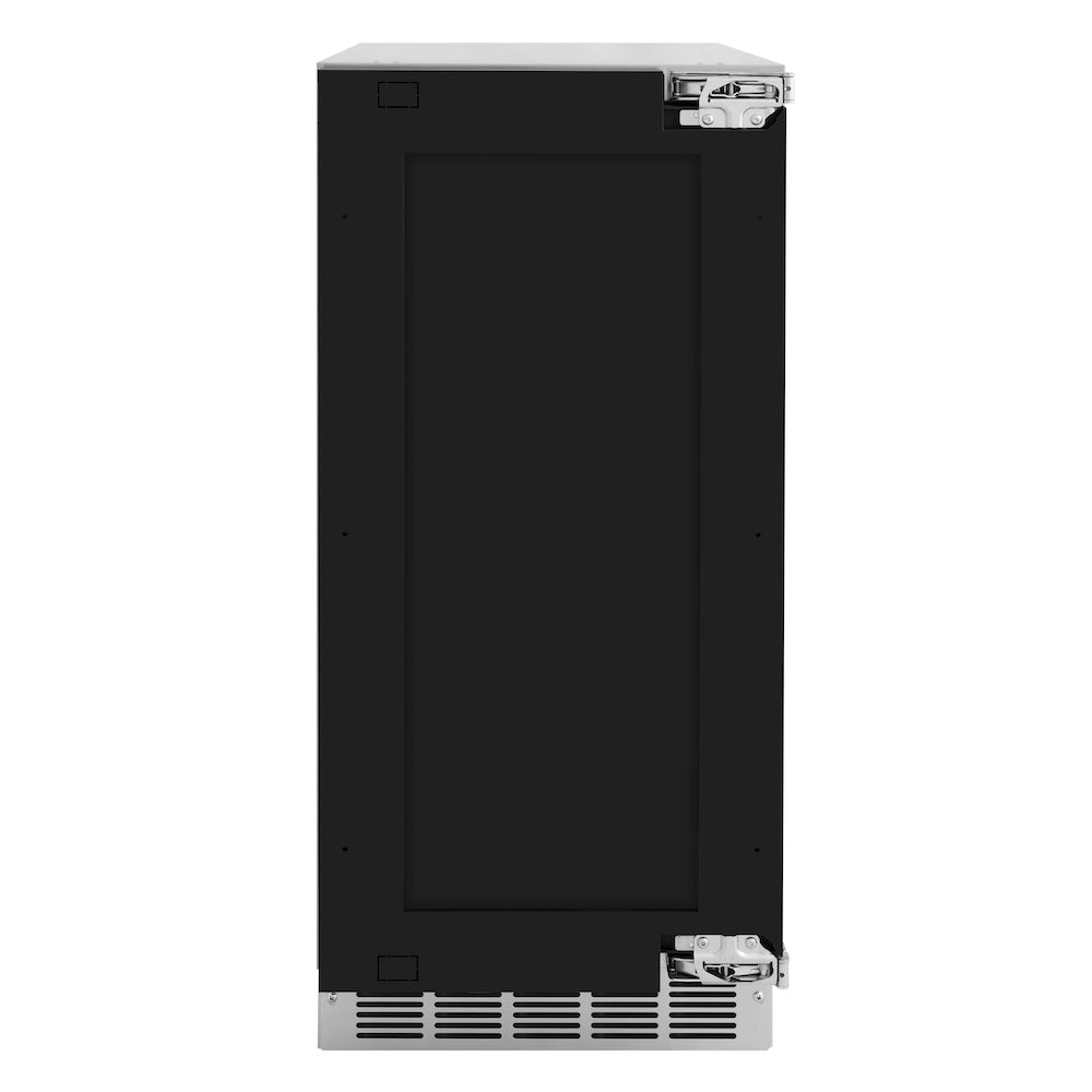ZLINE Autograph Edition Touchstone 15-inch ice maker, panel ready and matte black accents IGMDPZ-15-MB, front view