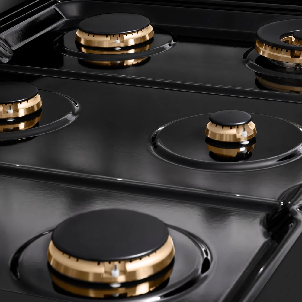ZLINE Autograph Edition Paramount 36-inch rangetop in black stainless steel and champagne bronze accents SRTBZ-36-CB, from above