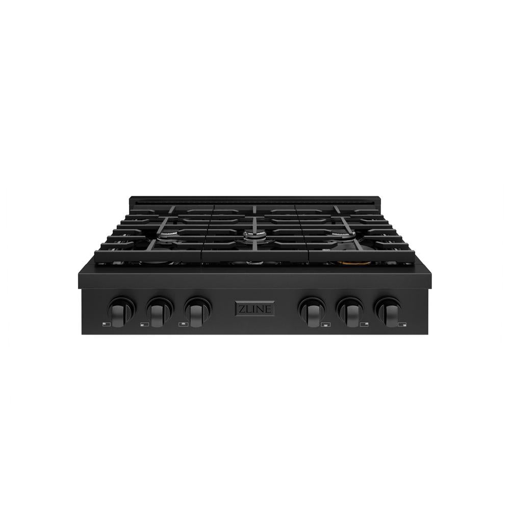 ZLINE Paramount 36-inch rangetop in black stainless steel SRTB-36, front view