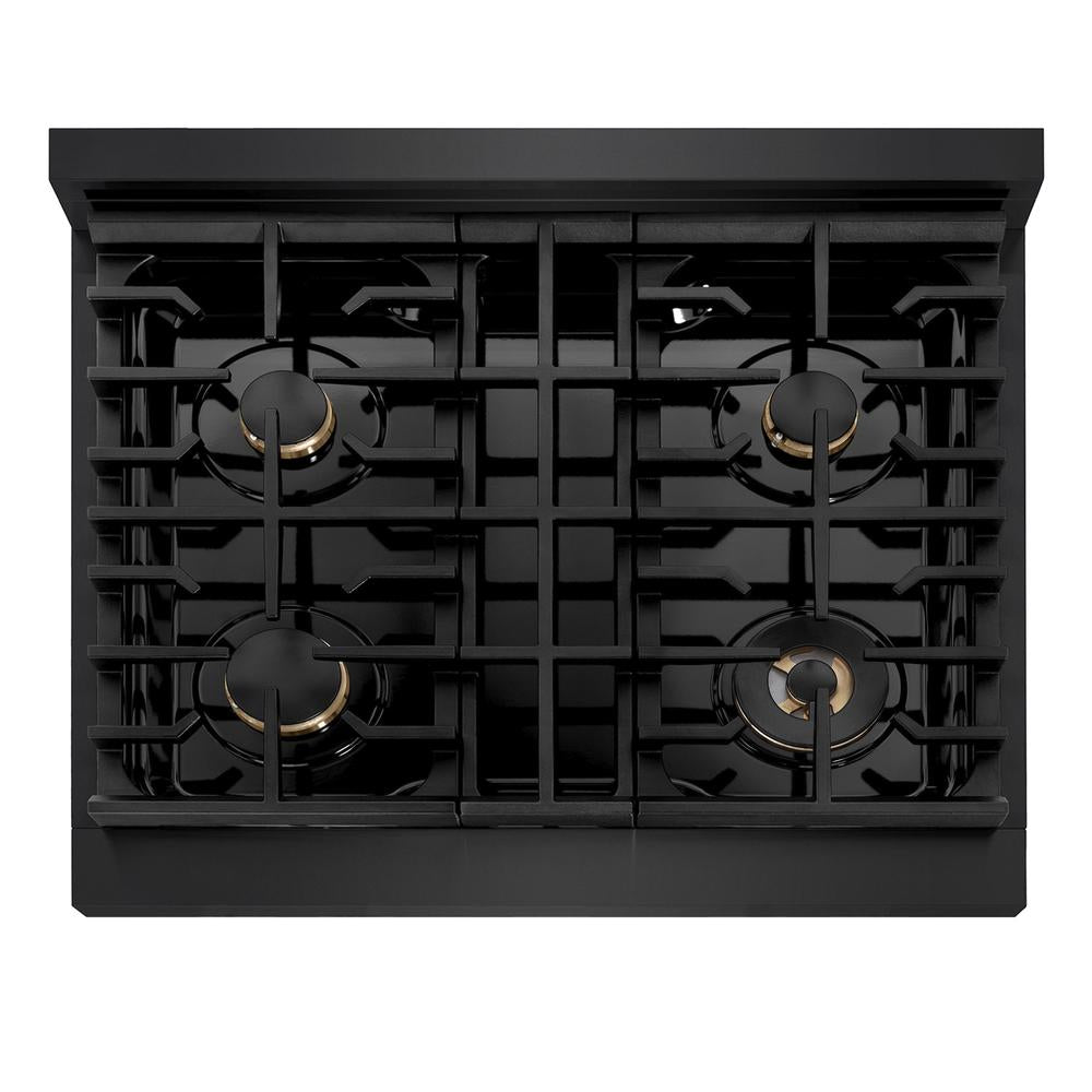 ZLINE Autograph Edition Paramount 30-inch rangetop in black stainless steel and champagne bronze accents SRTBZ-30-CB, from above