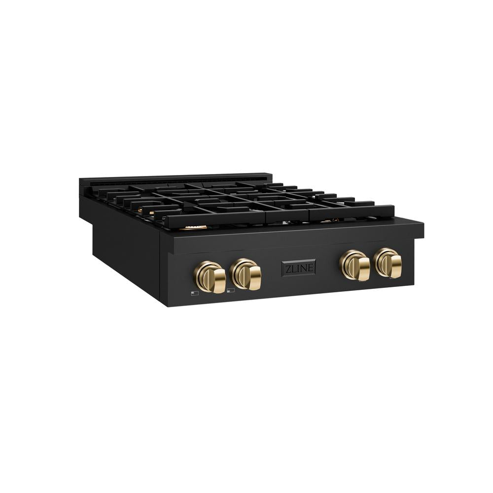 ZLINE Autograph Edition Paramount 30-inch rangetop in black stainless steel and polished gold accents SRTBZ-30-G, from above