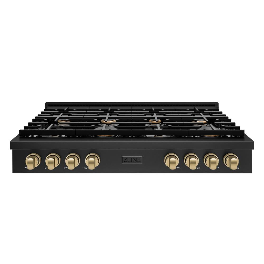 ZLINE Autograph Edition Paramount 48-inch rangetop in black stainless steel and champagne bronze accents SRTBZ-48-CB