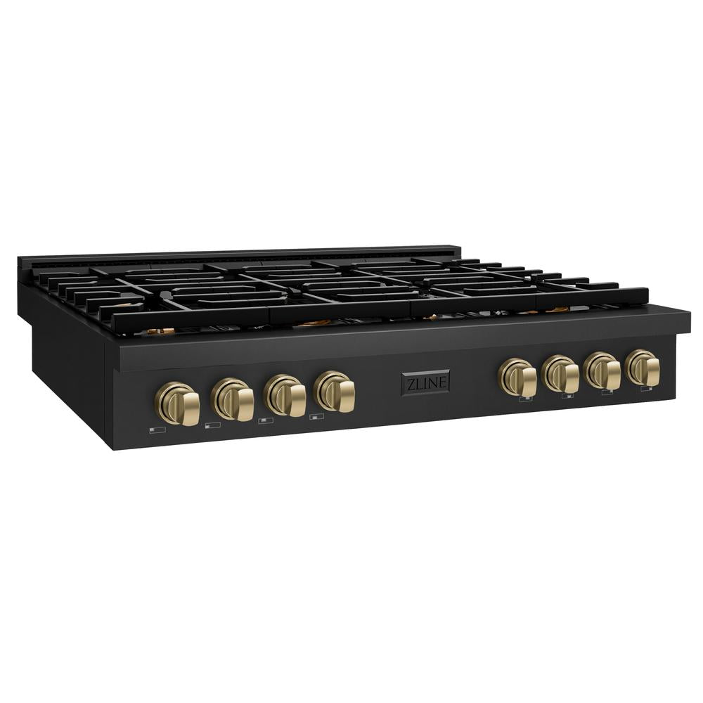 ZLINE Autograph Edition Paramount 48-inch rangetop in black stainless steel and champagne bronze accents SRTBZ-48-CB, from above