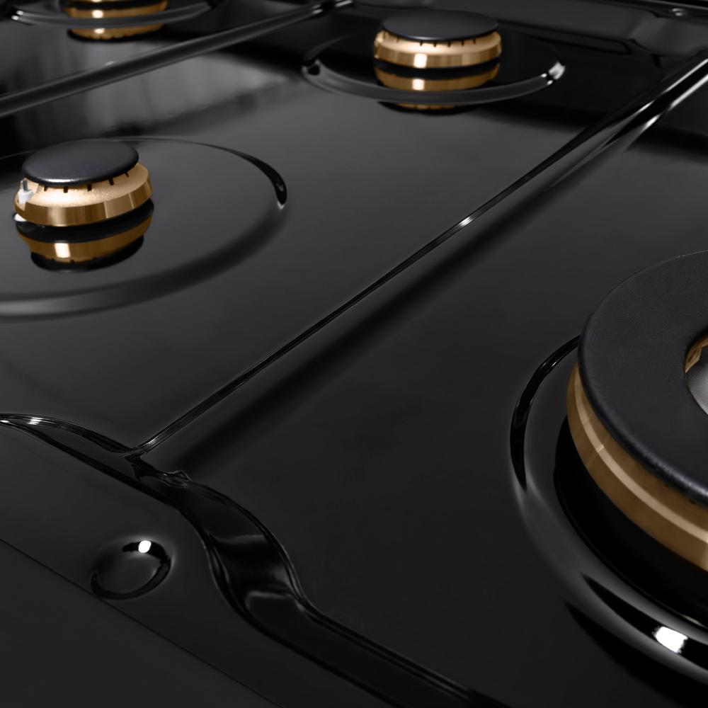 ZLINE Autograph Edition Paramount 48-inch rangetop in black stainless steel and polished gold accents SRTBZ-48-G, from above