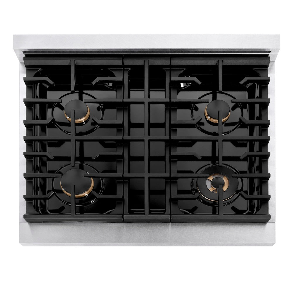 ZLINE Paramount 30-inch rangetop in satin stainless steel SRTS-BR-30, from above