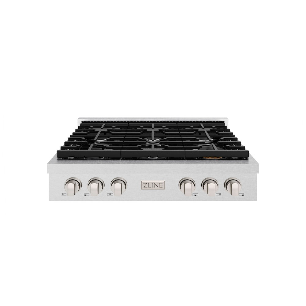ZLINE Paramount 36-inch rangetop in satin stainless steel SRTS-36, front view