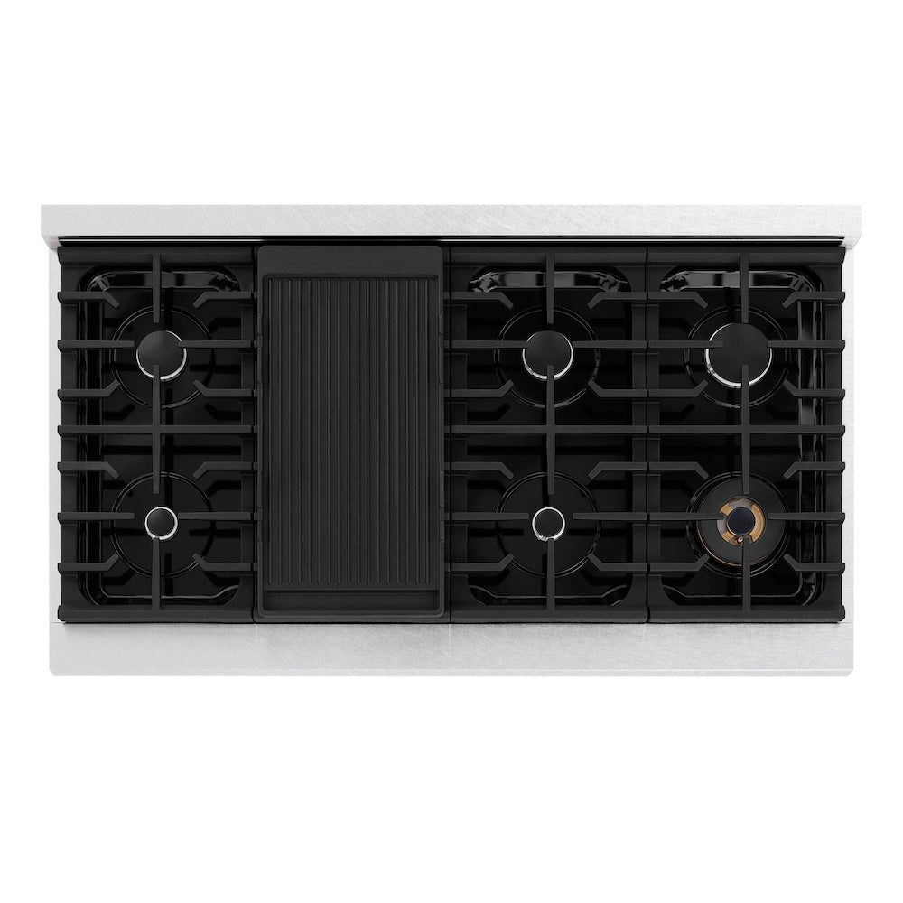 ZLINE Paramount 48-inch rangetop in satin stainless steel SRTS-48, from above