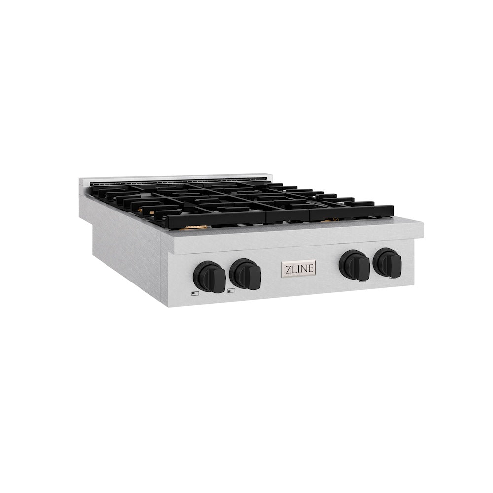 ZLINE Autograph Edition Paramount 30-inch rangetop in satin stainless steel and matte black accents SRTSZ-30-MB