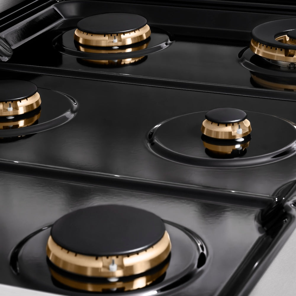 ZLINE Autograph Edition Paramount 36-inch rangetop in satin stainless steel and matte black accents SRTSZ-36-MB, from above