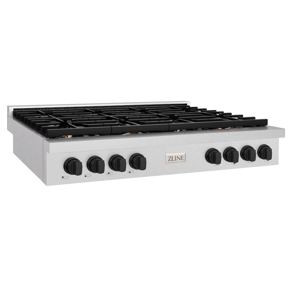 ZLINE Autograph Edition Paramount 48-inch rangetop in satin stainless steel and matte black accents SRTSZ-48-MB