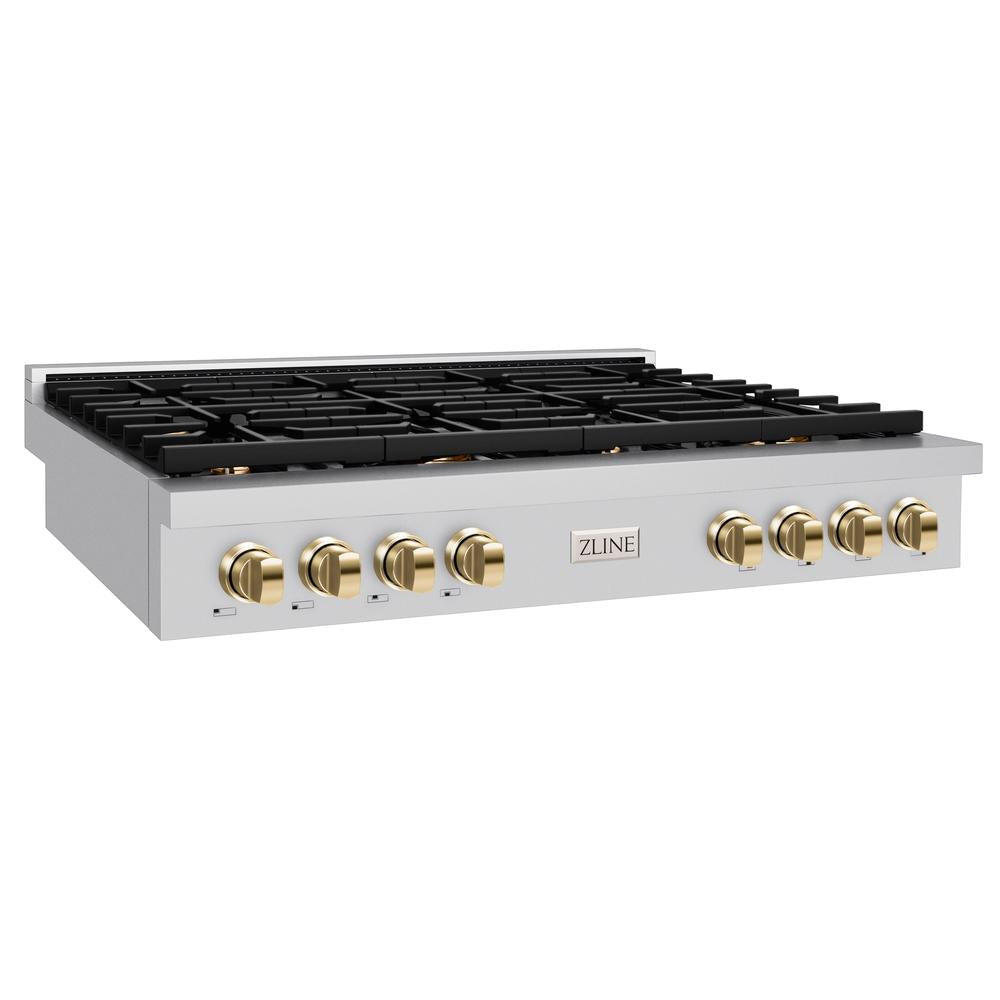 ZLINE Autograph Edition Paramount 48-inch rangetop in stainless steel and polished gold accents SRTZ-48-G